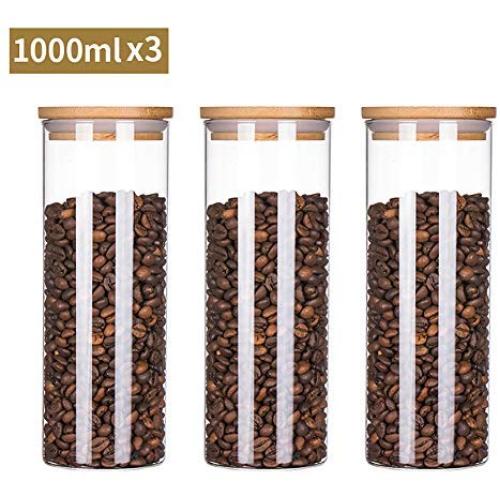 Transparent Storage Containers Lids, Sealed jar for Kitchen Round Glass Herbs Pot-G