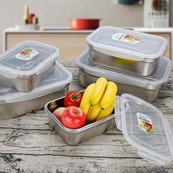 E-House Kitchen Storage Containers Meal Prep Food Containers Set Dry Goods Storage Jars Rectangle Stainless Steel Food Storage Container Holder Lunch Box Bowl with Lid - 2.8L