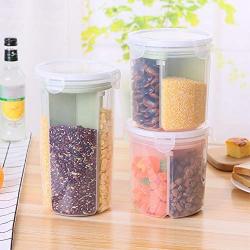 Kitchen Food Storage Box Rice Beans Stoarge Jar w/ Seal Cover 4 Lattices Food Preservation Container Plastic Kitchen Storage Holder Crisper Grains Storage Tank Household Cans Sorting Organizer (F)