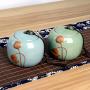 Vintage Ceramic Tea Tin Jar Handmade Glaze Tea Storage Food Tea Canister with Airtight Lid (Light blue)