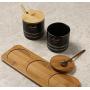 Ceramic Condiment Jar Set, Retro Spice Storage Canister With Spoon Wood Lids Tray Elegant Spice Jars Set Of 3-a