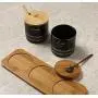 Keramik-Gewürzdose Set, Retro Spice-Lagerbehälter mit Holzlids und Tray, Elegantes Gewürzset aus 3 Stück