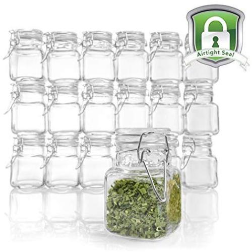 3 oz Small Glass Jars With Airtight Lids, Glass Spice Jars - Leak Proof Rubber Gasket and Hinged Lid for Home and Kitchen, Small Glass Containers with Lids for Party Favors (24 Pack)