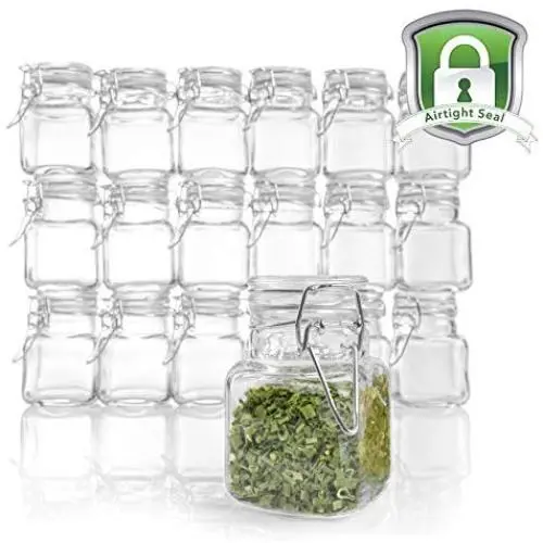 Kleine Glasbehälter mit Deckeln, 3 oz Gewürzbehälter - Dichtungsgummi und Schieбедerdeckel für Zuhause und Küche, Kleine Glasbehälter mit Deckeln für Partygeschenke (24er Packung)