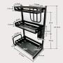 Ctystallove 3 Tier Metal Kitchen Spice Rack Countertop Standing Corner Shelf Removable Seasoning Organizer Jars Bottle Storage Knife Utensils Holder with 3 Hooks, Black