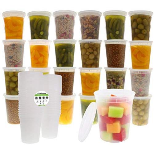 Freshware Food Storage Containers [24 Pack] 32 oz Plastic Containers with Lids, Deli, Slime, Soup, Meal Prep Containers | BPA Free | Stackable | Leakproof | Microwave/Dishwasher/Freezer Safe