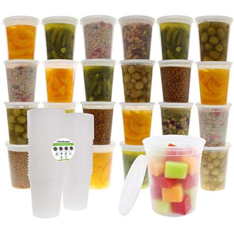 Comfy Package [24 Sets - 32 oz.] Plastic Deli Disposable Food Storage  Containers With Airtight Lids