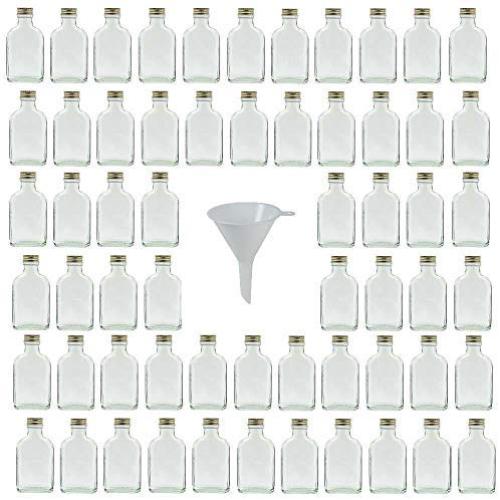 Viva Haushaltswaren Set of 60 Mini Glass Bottles 100 ml Flask with Screw Tops for Self-Filling with Filling Funnel Diameter 7 cm