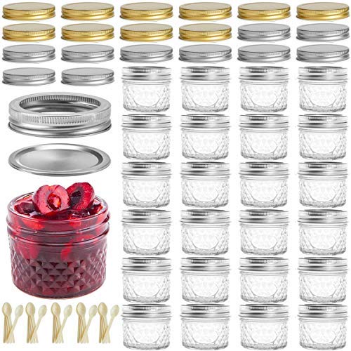 SXUDA Mason Jar BPA-Free 4oz Mini Canning Jars with Regular Lids and Bands Jelly Jars for Jam, Honey, Wedding Favors, Shower Favors, Baby Foods, DIY Magnetic Spice Jars, 25 PACK