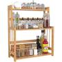 Bamboo Spice Rack Bottle Jars Holder Countertop Storage Organizer 3-Tier Adjustable Slim Shelf for Kitchen Bathroom Bedroom