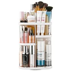 Jerrybox 360 Rotating Makeup Organizer, Spinning Makeup Organizers Vanity Organizer Rack for Countertop, Large Capacity for Bathroom, Square (White)