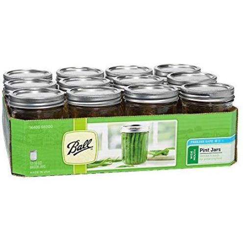 Ball Wide Mouth Pint 16-Ounce Glass Mason Jar with Lids and Bands, 12-Count