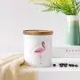 OnePine Food Storage Jar with Sealed Bamboo Lid, Flamingo Pattern Ceramic Kitchen Canisters for Tea Sugar Coffee Spice Seasoning and More (B)