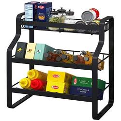 JIAXRACK Seasonings Rack,3 Tier Metal Kitchen Rack,Standing Corner Shelf, Kitchen Countertop Seasoning Organizer, Jars Bottle Storage Utensils Holder (Color : Black, Size : 3 Layers)