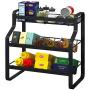 JIAXRACK Gewürzgarderobe, 3stufige Metall-Küchenregal, Stehendes Eckregal, Küchenarbeitsplatten-Gewürzorganizer, Gläser & Flaschenhalter, Utensilienhalter (Farbe: Schwarz, Größe: 3 Schichten)