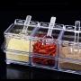 Clear Seasoning Rack Spice Pots 4 Piece Acrylic Seasoning Box Storage Container Condiment Jars Cruet with Cover and Spoon,Clear