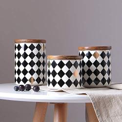 Round Ceramics Diamond Lattice Sealed Tank Tuba Storage Candy Jar Food Sugar Coffee Container Kitchen Canister Cereal Dispenser,A