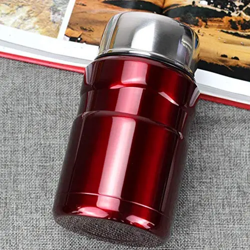 Bouteille isotherme 700ml avec cuillère, pot en acier inoxydable 304 double paroi pour aliments, boîte à lunch pour repas chauds ou soupes (Rouge)