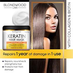 Keratin Hair Mask - Made in USA - Best Natural Biotin Keratin Collagen Treatment for Dry & Damaged Hair - Professional Collagen Hair Vitamin Complex for Hair Repair, Nourishment & Beauty - 8 oz