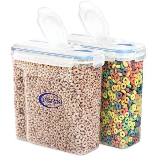 Cereal Food Storage Containers by Teja’s - Airtight Plastic Dry Food Storage Savers for Sugar, pulses, Nuts, Snacks with BPA Free 4 Side Locking System