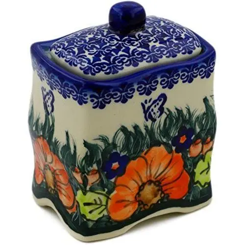 Polish Pottery 4?-inch Jar with Lid (Butterfly Splendor Theme) Signature UNIKAT + Certificate of Authenticity