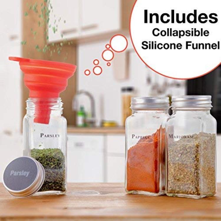 Aozita 36 Pcs Glass Spice Jars with Spice Labels - 4oz Empty Square Spice Bottles - Shaker Lids and Airtight Metal Caps - Chalk Marker and Silicone