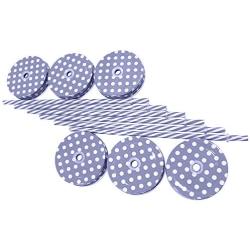 Amazing Set Of 6 Lids & 6 Straws For Regular Mouth Mason Jar Glasses, 6-Pack Decorative Colored Polka-Dot Metal Lid With Straw Holes & Striped Plastic Straw Set (Light Purple)