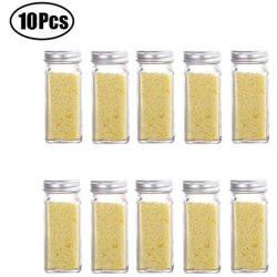 FEOOWV 10 Pcs Empty Square Glass Spice Jars Set for Storing Seasoning Salt Pepper,4oz/120ml, Pour/Sift Shaker Lid