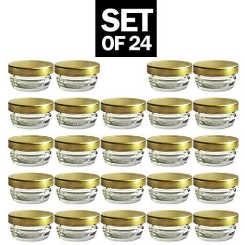 Small Mini Glass Jars With Tin Lids - 24 pack x 1 oz ? All Purpose Empty Storage Jars