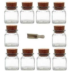 Viva Haushaltswaren 6 Glass Containers 150 ml with Cork Stoppers for Spices, Salt, Gifts, etc and Wooden Spice Scoop, Glass, 120 ml