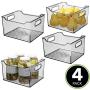 mDesign Plastic Kitchen Pantry Cabinet, Refrigerator or Freezer Food Storage Bin with Handles - Organizer for Fruit, Yogurt, Snacks, Pasta - BPA Free, 10" Long, 4 Pack - Smoke Gray