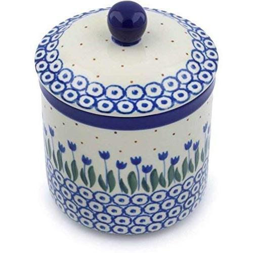 Polish Pottery 5?-inch Jar with Lid made by Ceramika Artystyczna (Water Tulip Theme) + Certificate of Authenticity