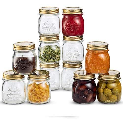 Bormioli Rocco Quattro Stagioni Glass Mason Jars 8.5 Ounce Mini Jars (12-Pack) with Metal Airtight Lid, For Jam, Jelly, baby food, Crafts, Spices, Dry Food Storage, Wedding favors, Decorating Jar