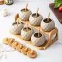 Ceramic Condiment Jar Set, Retro Spice Jars With Bamboo Lids Spoons Wooden Tray For Home Food Storage-a
