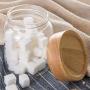 HOUSIYU Sealed Can, Borosilicate Glass Candy Jar, with Rubber Wood Screw Cap, Suitable for Confectionery Dried Fruit Seasoning Food Storage Container, 8.5x10cm