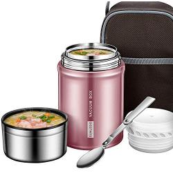 IAMGlobal Insulated Food Jar, Food Containers, Meal Soup Container with Collapsible Spoon, Lunch Box, Double Wall Vacuum Lunch Containers, Stainless Steel Food Flask(27 oz) (Pink)