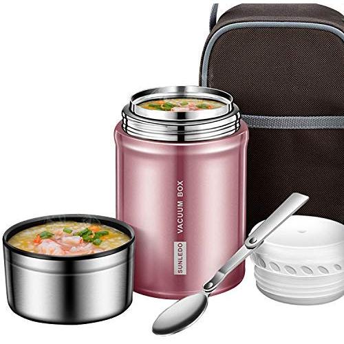 IAMGlobal Insulated Food Jar, Food Containers, Meal Soup Container with Collapsible Spoon, Lunch Box, Double Wall Vacuum Lunch Containers, Stainless Steel Food Flask(27 oz) (Pink)