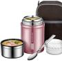 IAMGlobal Insulated Food Jar, Food Containers, Meal Soup Container with Collapsible Spoon, Lunch Box, Double Wall Vacuum Lunch Containers, Stainless Steel Food Flask(27 oz) (Pink)