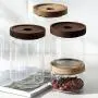 Große Kapazität Glasbehälter Moderner Süßigkeiten- und Süßigkeiten Teller Glas-Süßigkeitenbehälter mit Holzdeckel Europäischer Lagertank Kreative Zuckerbehälter Kristall-Lagerbehälter Dekorationen (Größe: M)