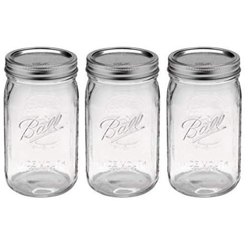 67000 Ball Mason Jar-32 oz. Clear Glass Ball Wide Mouth - Set of 3