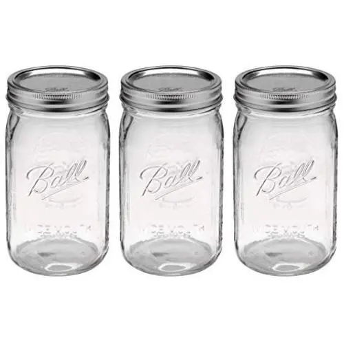 67000 Ball Mason Jar-32 oz. Clear Glass Ball Wide Mouth - Set of 3