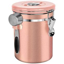 Airtight Coffee Container, Stainless Steel Coffee Canister with Date Tracker, CO2-Release Valve and Measuring Scoop - Fresher Beans and Grounds Coffee, Tea, Flour, Cereal, Sugar, Large 22 oz/Rose Gold