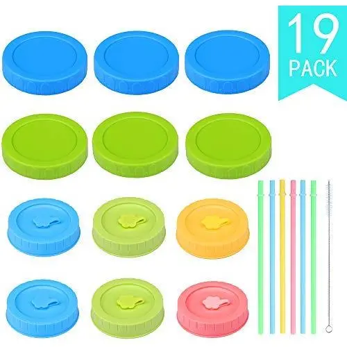 6 Wide Mouth & 6 Regular Mouth Mason Jar Lids with Plastic Straws/Cleaning Brush, Rust-proof Plastic Canning Lids, BPA Free Storage Caps for Ball, Kerr Great for Food Storage & Drinking (19 Pack) 6 Wide Mouth & 6 Regular Mouth Mason Jar Lids with Plastic Straws/Cleaning Brush, Rust-proof Plastic Canning Lids, BPA Free Storage Caps for Ball, Kerr Great for Food Storage & Drinking (19 Pack)