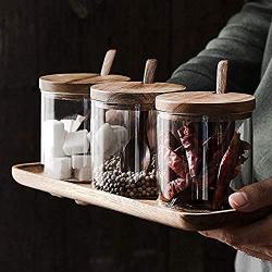 TNKML Transparent Glass Seasoning Jar Kitchen Seasoning Jar Three-Piece Seasoning Storage Tank Cruet Sugar Bowl Salt Pot Spice Jar Spice Container
