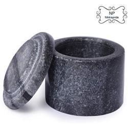 NikkisPride Unique Salt and Pepper Cellar Box White Marble Covered with Marble lid, Multipurpose Box, Spice, Jeweler box (Black)
