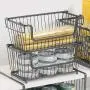 mDesign Moderner Farmhaus Metall Draht Haushalt Stapelbarer Aufbewahrungsbehälter Körbe mit Henkeln, für Küche, Speisekammer, Schränke, Badezimmer - 12,5 Zoll Breite, 3er Set - Graphitgrau
