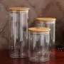 Glass Jars With Bamboo Cover Mini Coffee Sugar Tea Canister Cereal Dispenser Bottle Glass Jars Sealed Storage Tank,25X10Cm 1800Mlx2