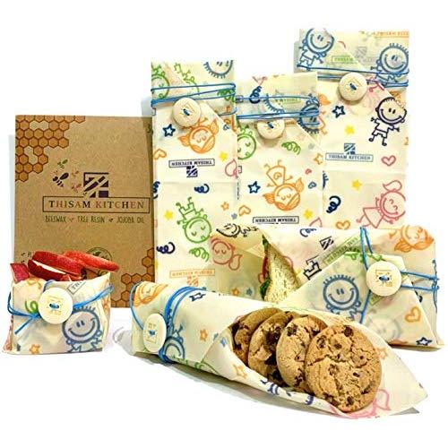 Beeswax Food Wrap by Thisam Kitchen - 3 Pack - Sustainable, Eco Friendly, Washable, Organic & Perfect For Storage - Food Wrap - BPA Free ? Reusable Food Wrap - Zero Waste