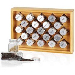 Spice Rack Cabinet Organizer, Spice Jars with 23 Glass Bottles, Pantry Kitchen Shelf Storage Organization, Bamboo