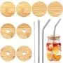 4 Pieces Regular Mouth Jar Lids, 4 Pieces Regular Mouth Jar Lids with Straw Hole, 2 Piece Reusable Stainless Steel Straw, Cleaning Brush and Velvet Bag Compatible with Regular Mouth Mason Jar